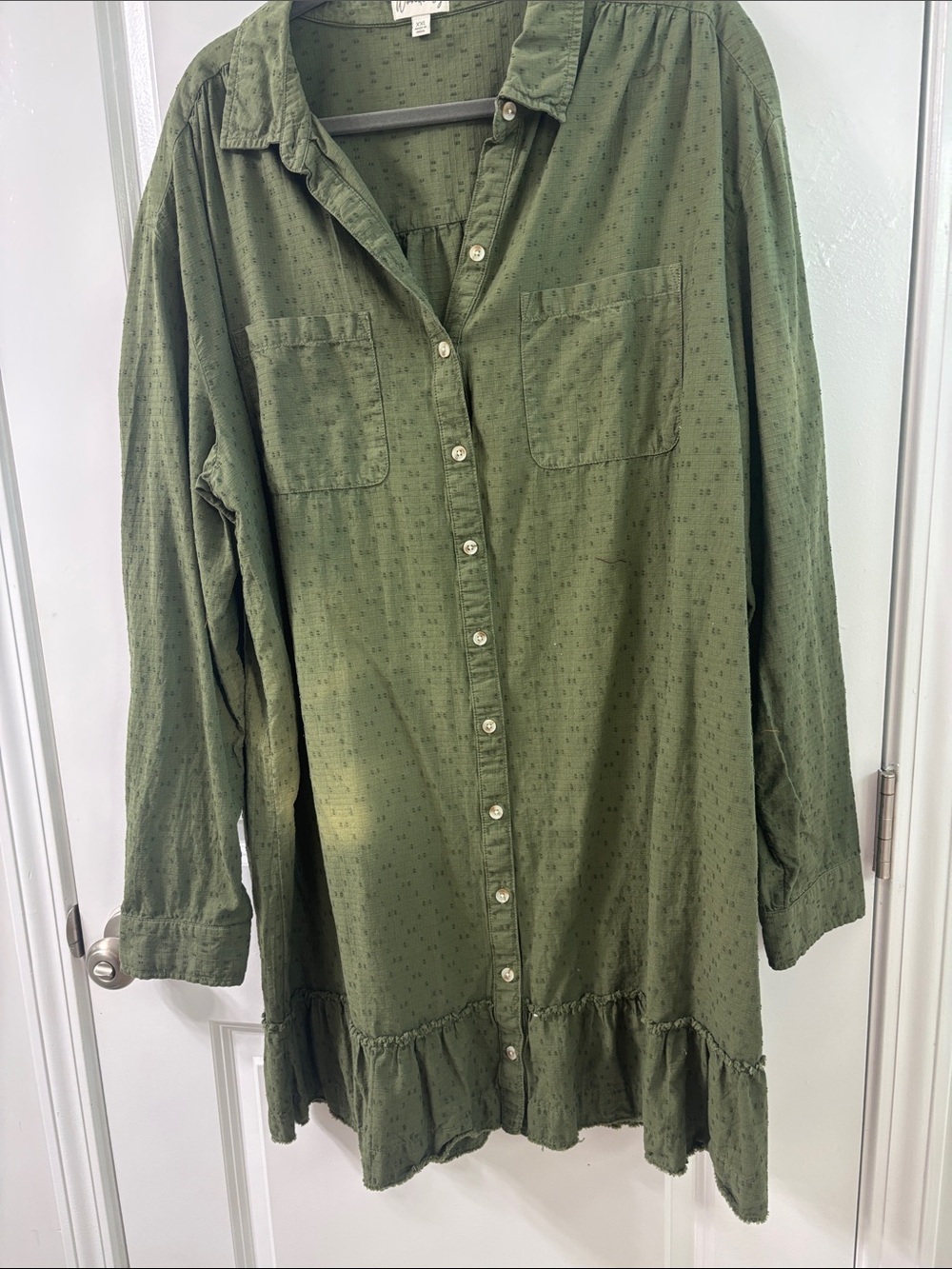 Wonderly Olive Green Button-Front Ruffle-Hem Dress - Picture 3 of 4